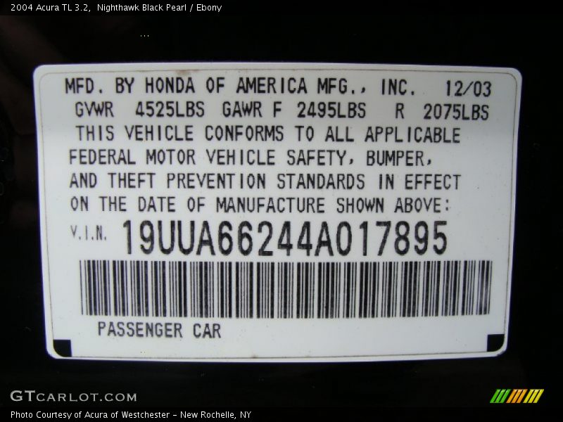 Nighthawk Black Pearl / Ebony 2004 Acura TL 3.2