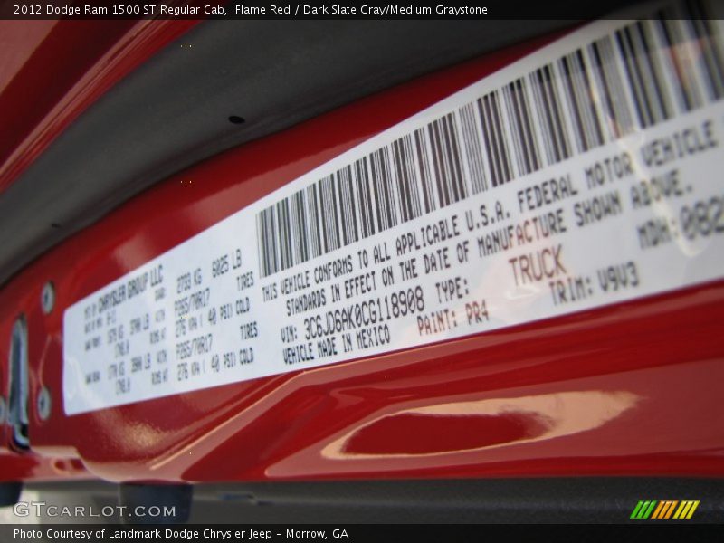 Flame Red / Dark Slate Gray/Medium Graystone 2012 Dodge Ram 1500 ST Regular Cab