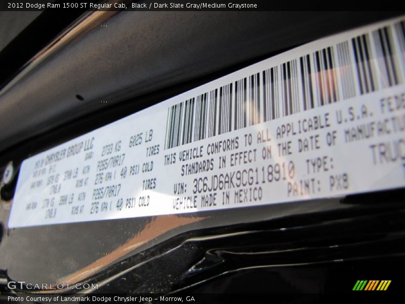 Black / Dark Slate Gray/Medium Graystone 2012 Dodge Ram 1500 ST Regular Cab