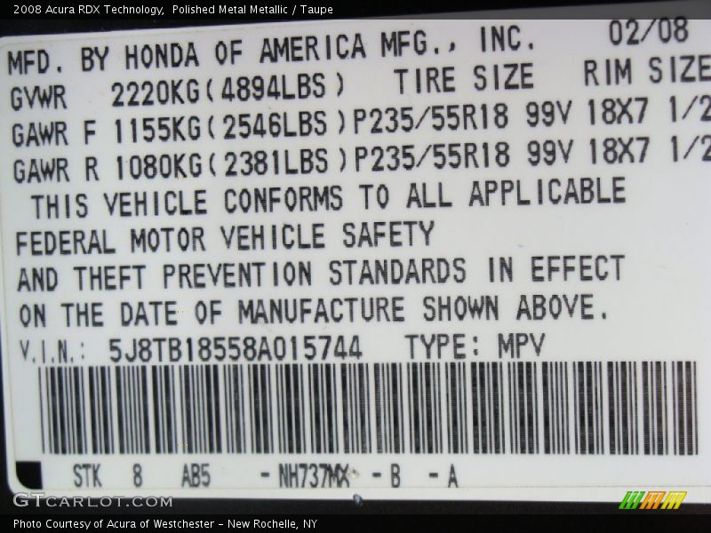 Polished Metal Metallic / Taupe 2008 Acura RDX Technology