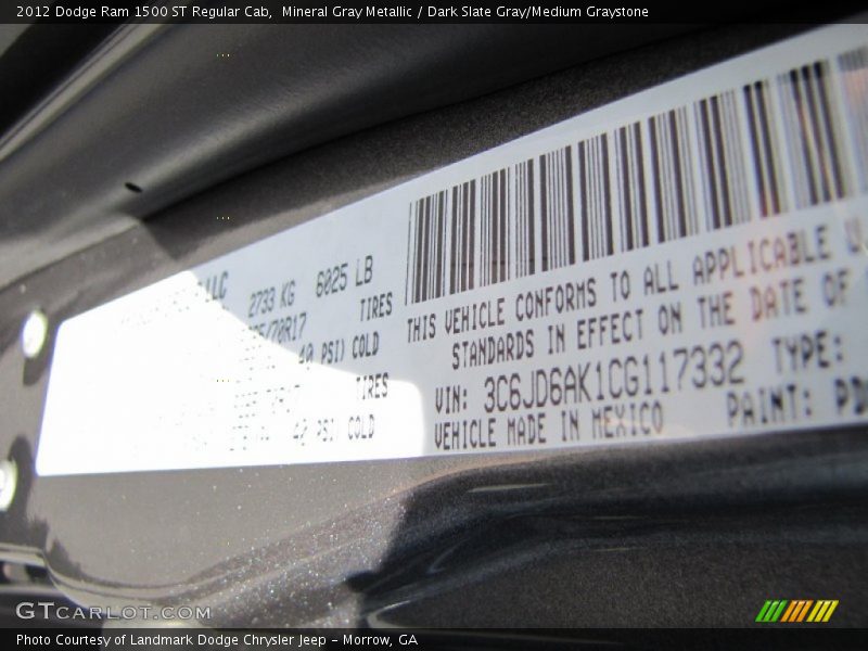 Mineral Gray Metallic / Dark Slate Gray/Medium Graystone 2012 Dodge Ram 1500 ST Regular Cab