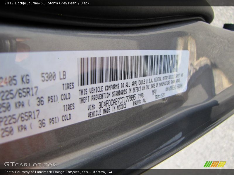 Storm Grey Pearl / Black 2012 Dodge Journey SE