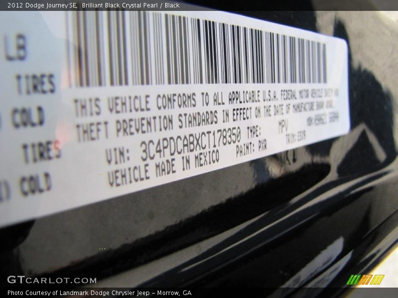 2012 Journey SE Brilliant Black Crystal Pearl Color Code PXR