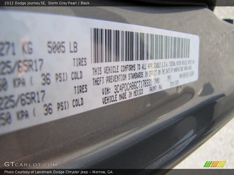 Storm Grey Pearl / Black 2012 Dodge Journey SE