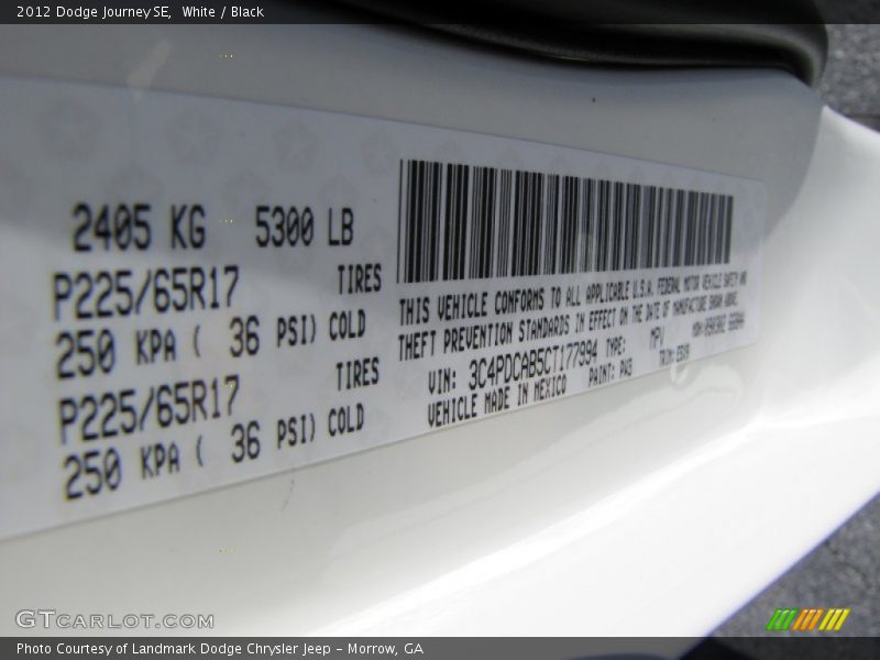 White / Black 2012 Dodge Journey SE