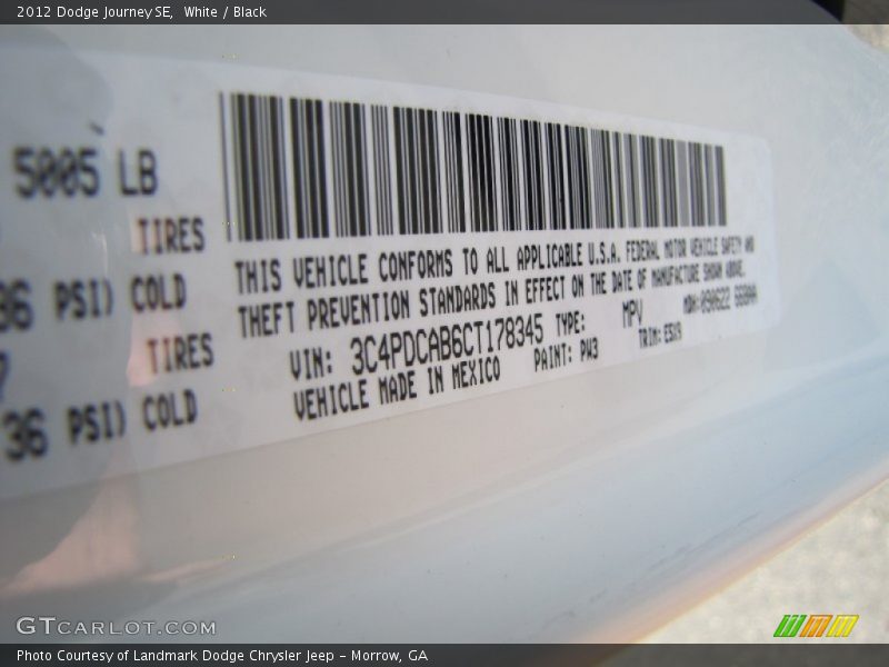 White / Black 2012 Dodge Journey SE
