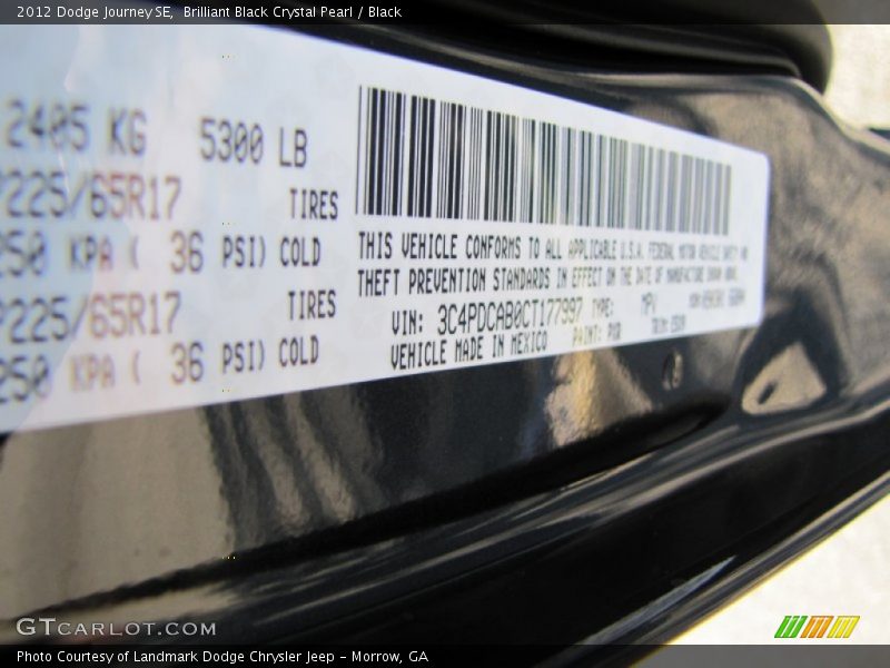 Brilliant Black Crystal Pearl / Black 2012 Dodge Journey SE