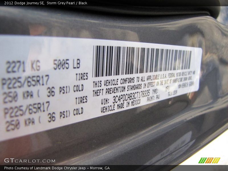 Storm Grey Pearl / Black 2012 Dodge Journey SE