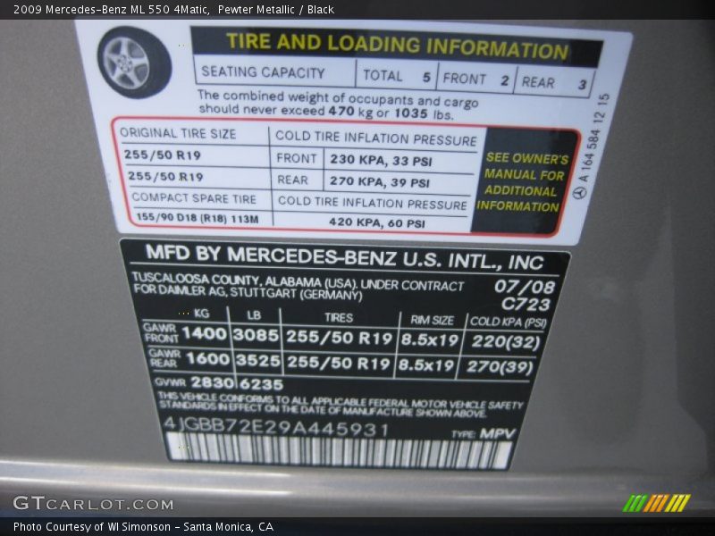 Pewter Metallic / Black 2009 Mercedes-Benz ML 550 4Matic