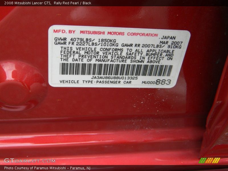 Rally Red Pearl / Black 2008 Mitsubishi Lancer GTS