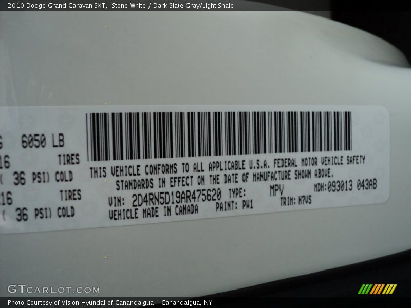 Stone White / Dark Slate Gray/Light Shale 2010 Dodge Grand Caravan SXT