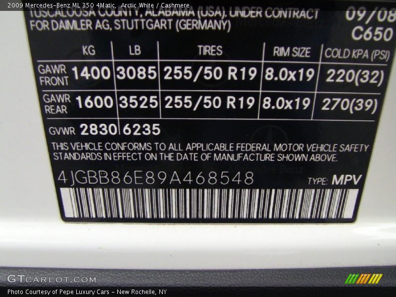 Arctic White / Cashmere 2009 Mercedes-Benz ML 350 4Matic