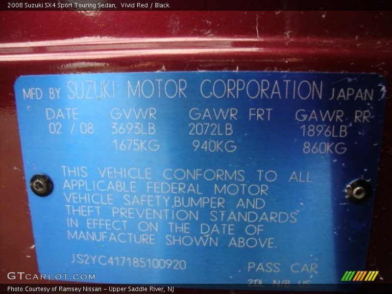 Vivid Red / Black 2008 Suzuki SX4 Sport Touring Sedan