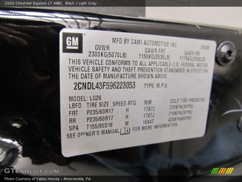 Black / Light Gray 2009 Chevrolet Equinox LT AWD