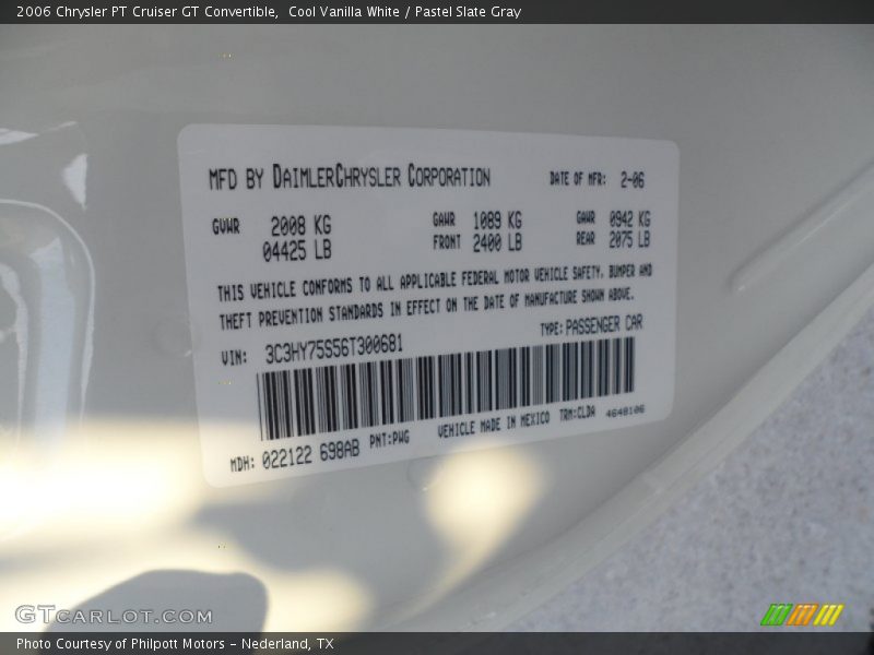 2006 PT Cruiser GT Convertible Cool Vanilla White Color Code PWG