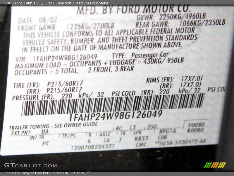 Black Clearcoat / Medium Light Stone 2008 Ford Taurus SEL