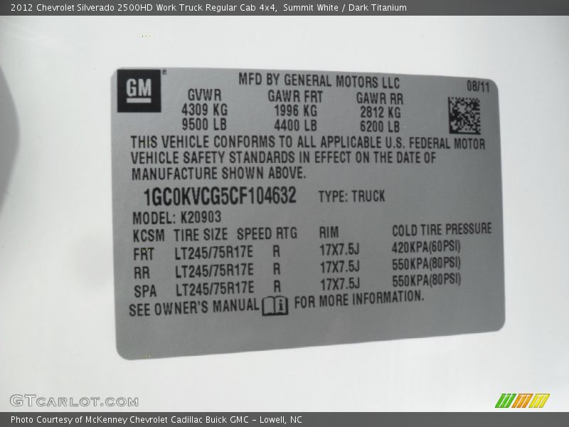 Summit White / Dark Titanium 2012 Chevrolet Silverado 2500HD Work Truck Regular Cab 4x4