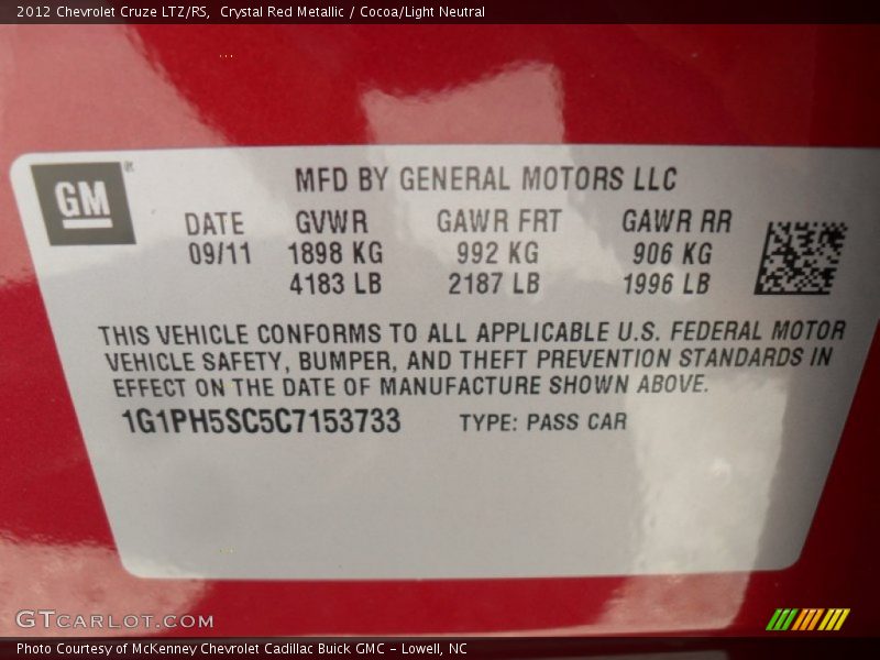 Crystal Red Metallic / Cocoa/Light Neutral 2012 Chevrolet Cruze LTZ/RS