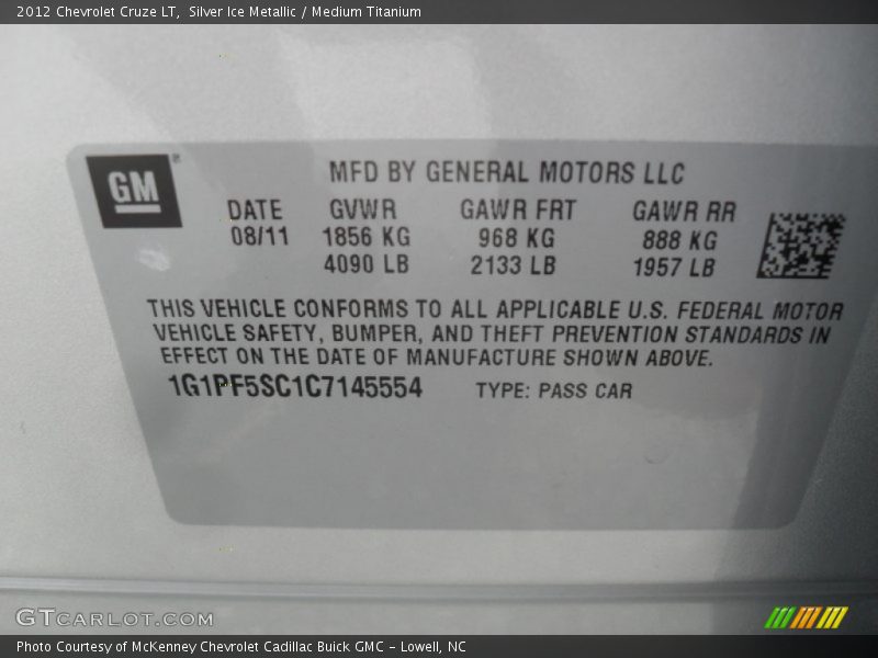 Silver Ice Metallic / Medium Titanium 2012 Chevrolet Cruze LT