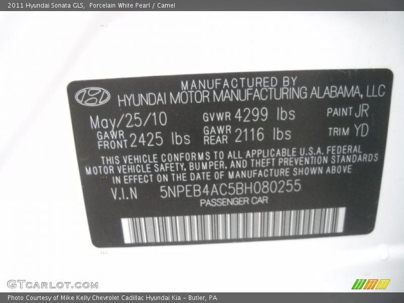 Porcelain White Pearl / Camel 2011 Hyundai Sonata GLS