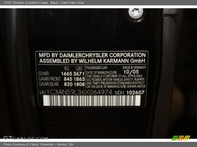 Info Tag of 2006 Crossfire Coupe