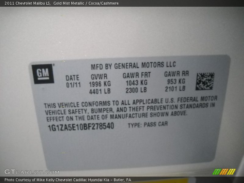 Gold Mist Metallic / Cocoa/Cashmere 2011 Chevrolet Malibu LS