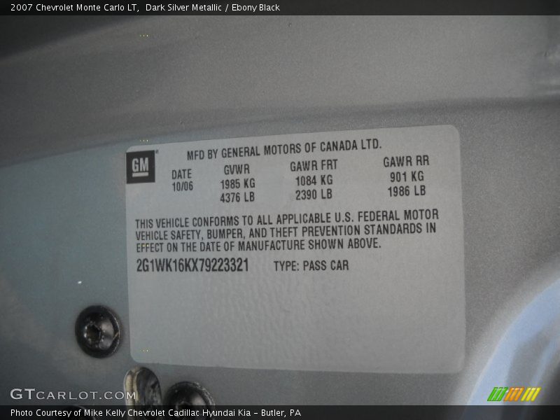 Dark Silver Metallic / Ebony Black 2007 Chevrolet Monte Carlo LT