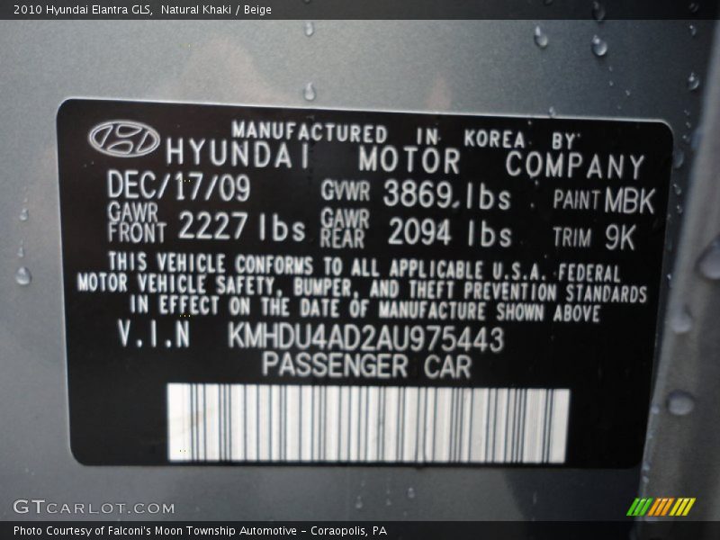 Natural Khaki / Beige 2010 Hyundai Elantra GLS