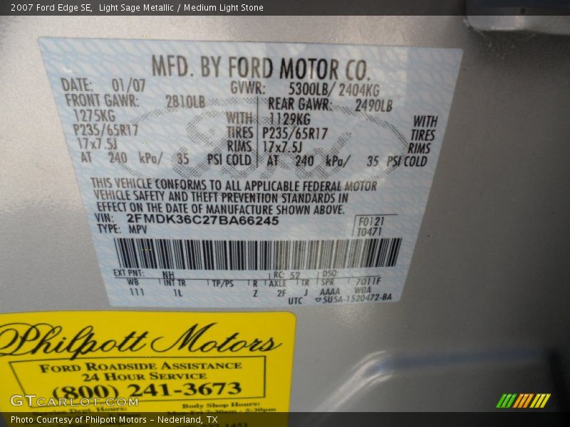 Light Sage Metallic / Medium Light Stone 2007 Ford Edge SE