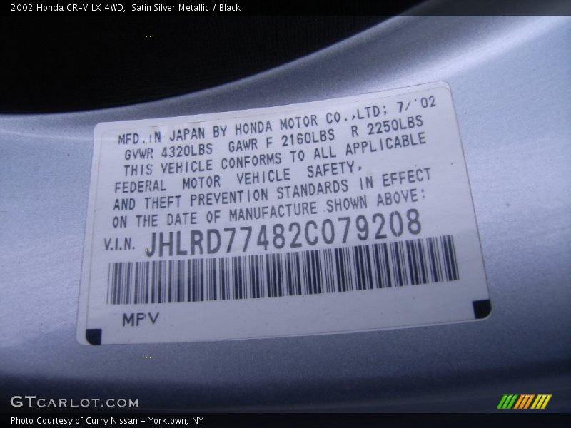 Satin Silver Metallic / Black 2002 Honda CR-V LX 4WD