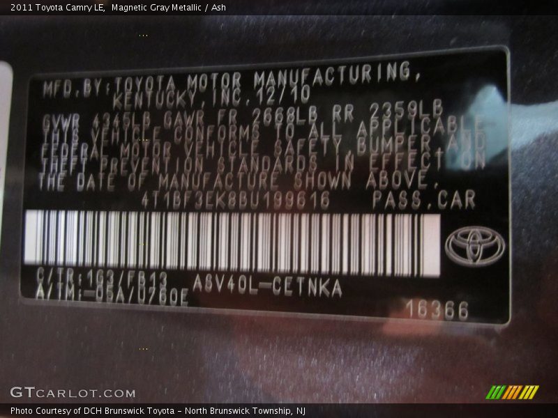 Magnetic Gray Metallic / Ash 2011 Toyota Camry LE