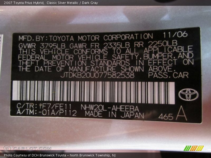 Classic Silver Metallic / Dark Gray 2007 Toyota Prius Hybrid