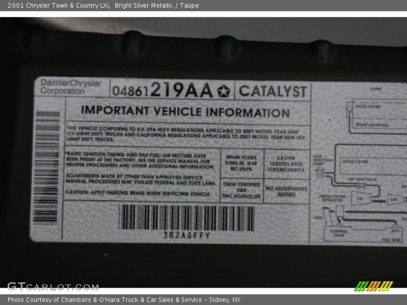 Info Tag of 2001 Town & Country LXi