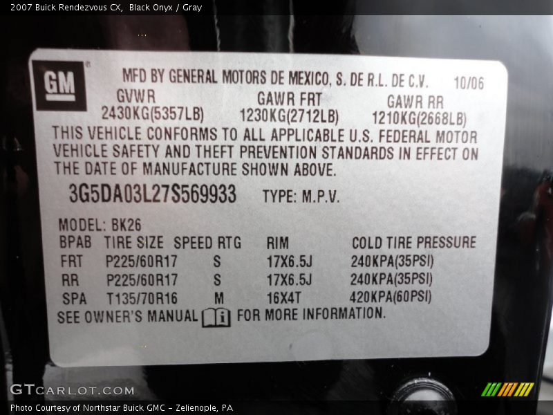 Black Onyx / Gray 2007 Buick Rendezvous CX