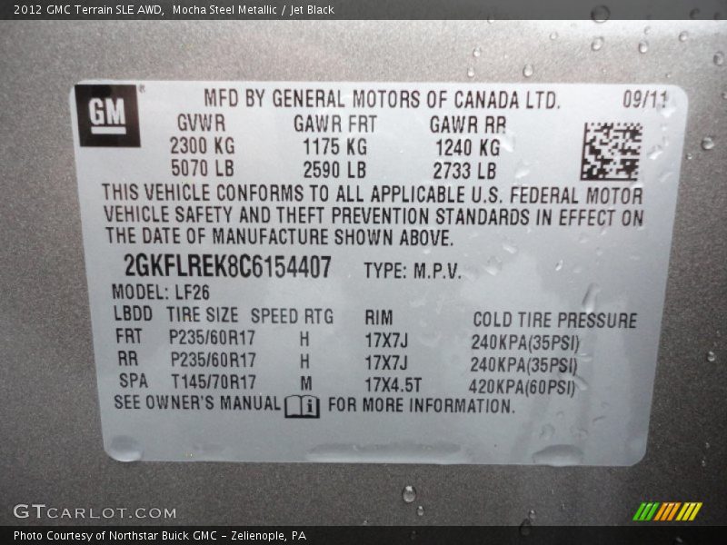 Mocha Steel Metallic / Jet Black 2012 GMC Terrain SLE AWD