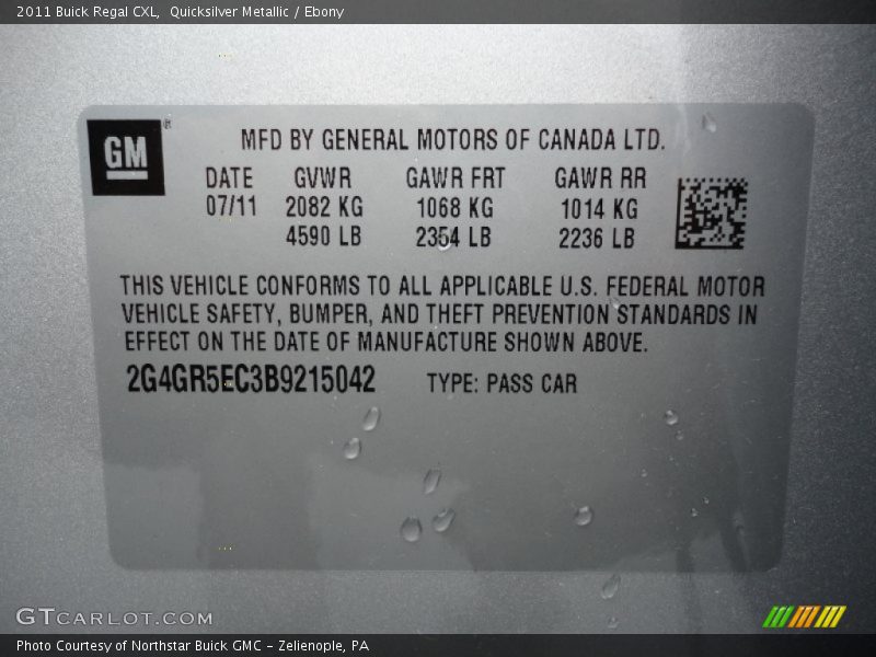 Quicksilver Metallic / Ebony 2011 Buick Regal CXL