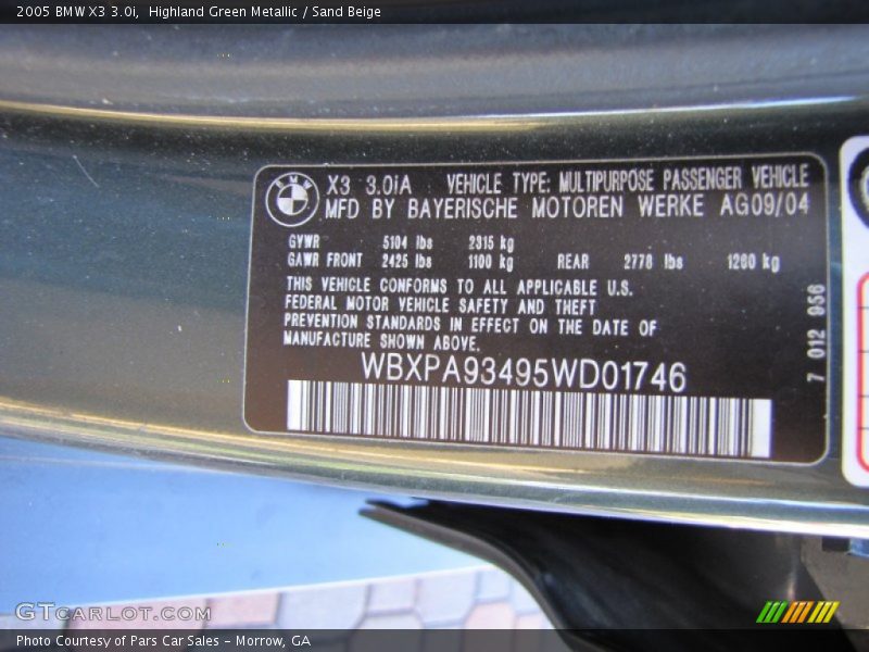 Highland Green Metallic / Sand Beige 2005 BMW X3 3.0i