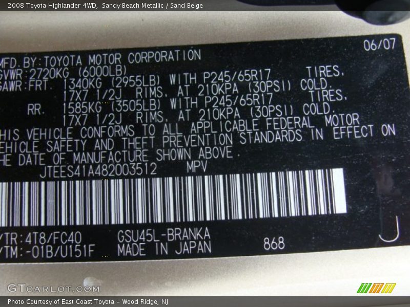 Sandy Beach Metallic / Sand Beige 2008 Toyota Highlander 4WD