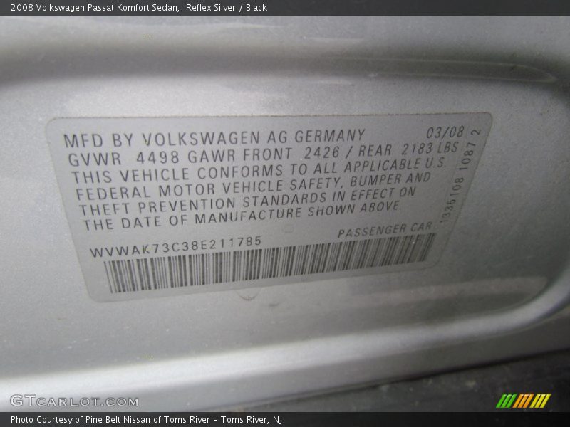 Reflex Silver / Black 2008 Volkswagen Passat Komfort Sedan