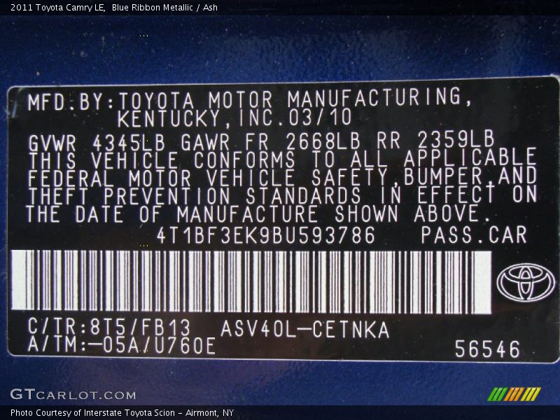 Blue Ribbon Metallic / Ash 2011 Toyota Camry LE