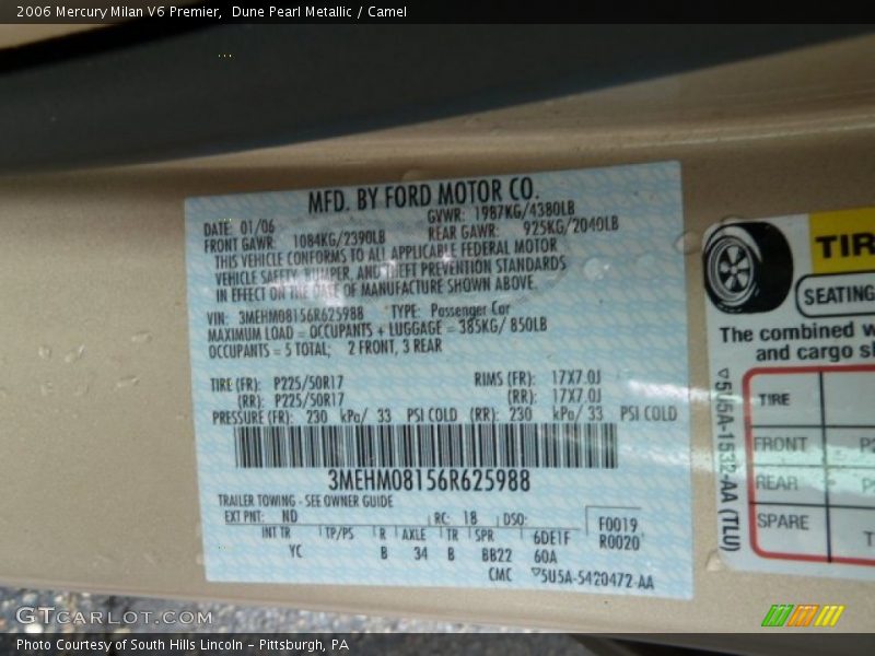 Dune Pearl Metallic / Camel 2006 Mercury Milan V6 Premier