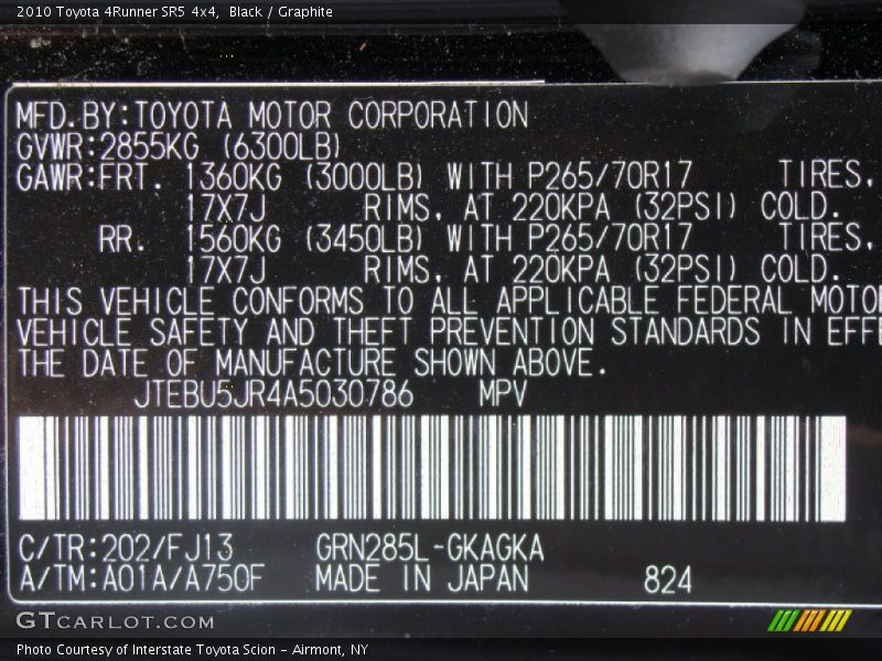 Black / Graphite 2010 Toyota 4Runner SR5 4x4