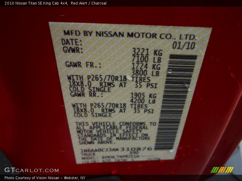 Red Alert / Charcoal 2010 Nissan Titan SE King Cab 4x4