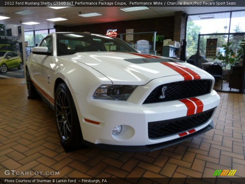 Performance White / Charcoal Black/Red Recaro Sport Seats 2012 Ford Mustang Shelby GT500 SVT Performance Package Coupe