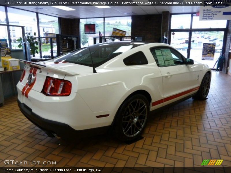 Performance White / Charcoal Black/Red Recaro Sport Seats 2012 Ford Mustang Shelby GT500 SVT Performance Package Coupe