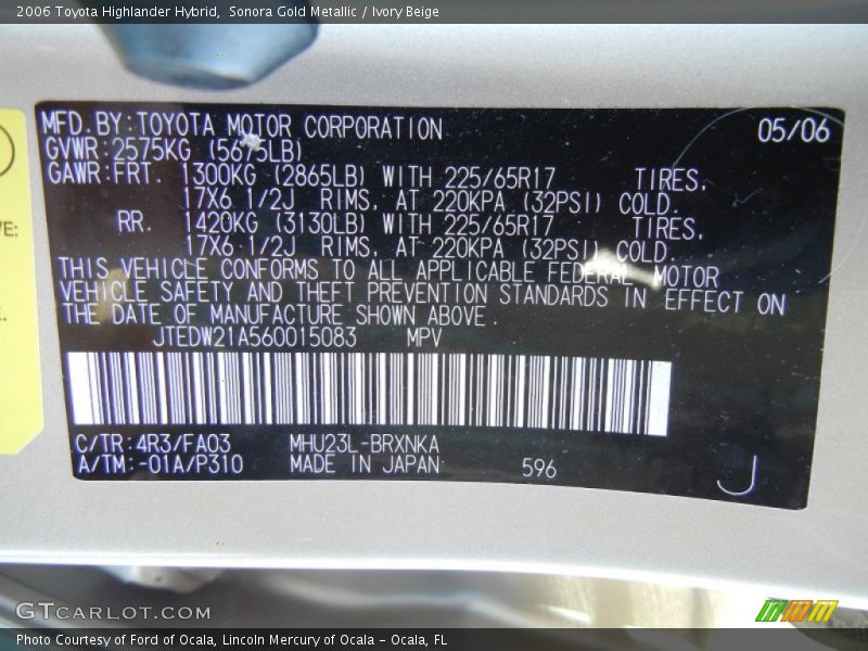 Sonora Gold Metallic / Ivory Beige 2006 Toyota Highlander Hybrid