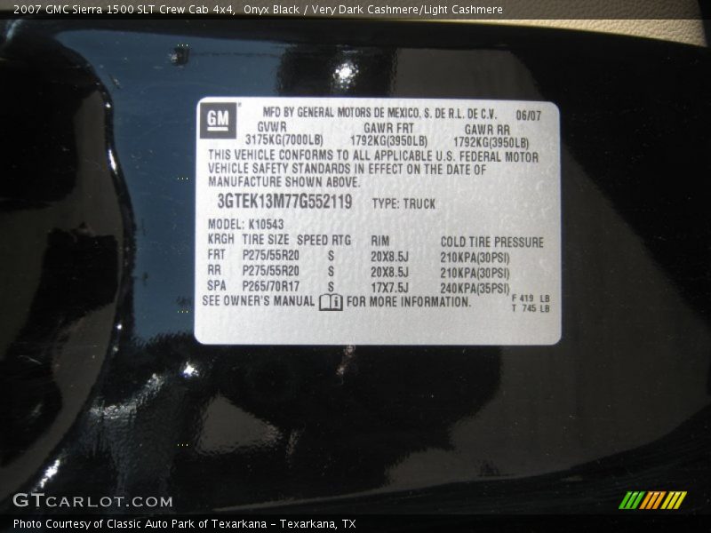 Onyx Black / Very Dark Cashmere/Light Cashmere 2007 GMC Sierra 1500 SLT Crew Cab 4x4