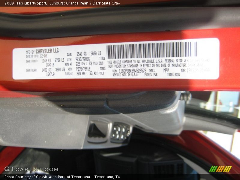 Sunburst Orange Pearl / Dark Slate Gray 2009 Jeep Liberty Sport