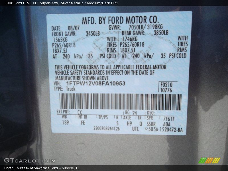 Silver Metallic / Medium/Dark Flint 2008 Ford F150 XLT SuperCrew