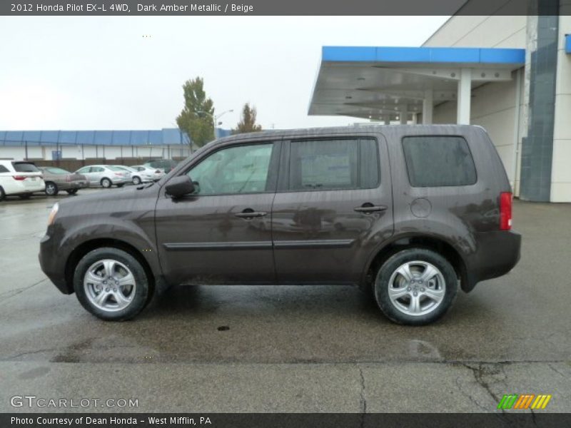 Dark Amber Metallic / Beige 2012 Honda Pilot EX-L 4WD
